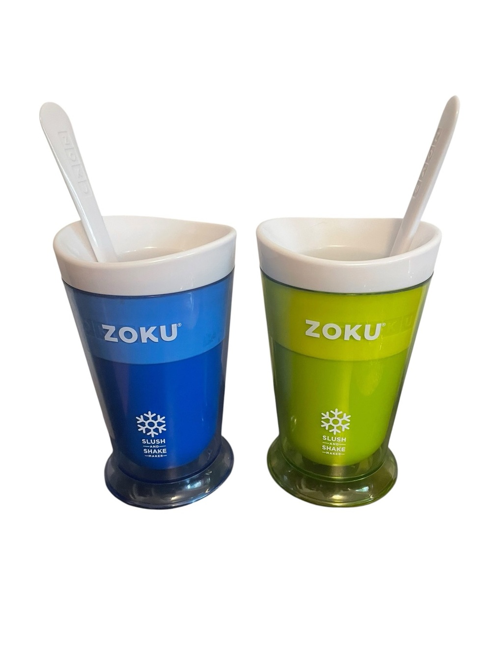 Zoku Slush and Shake Maker Set of 2 Blue and Green Frozen Treat Cups with Spoons